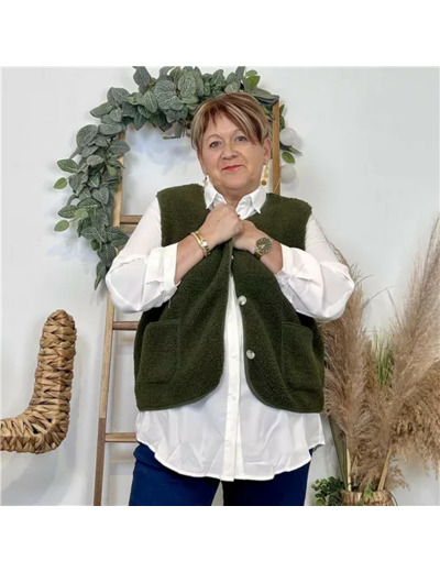 K039- Gilet sans manche moutonné (T40-T48) (kaki)