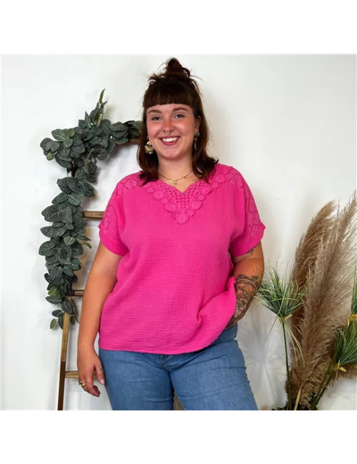 L013- Blouse Brodée coton (GT) 🇮🇹 (fuchsia)