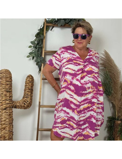 K150- Robe Christy "Marbré" (T44-T52) (fuchsia)