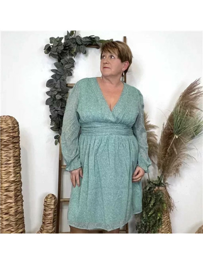 L0650- Robe trapèze bicolore (T40-T48) (vert céladon)