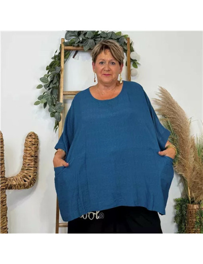 Z138- Tunique Oversize 2 Poches 🇮🇹 (bleu canard)