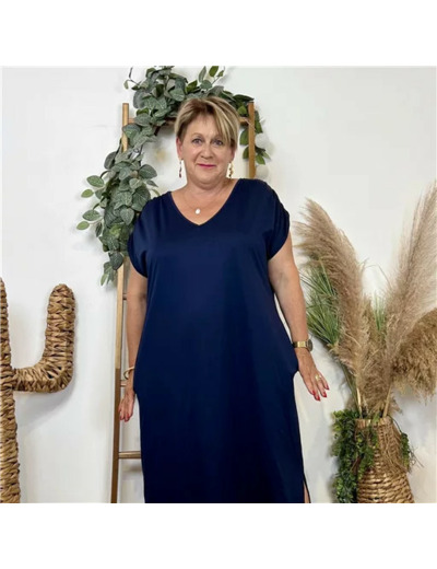 Z136- Robe longue fluide grande taille (marine)
