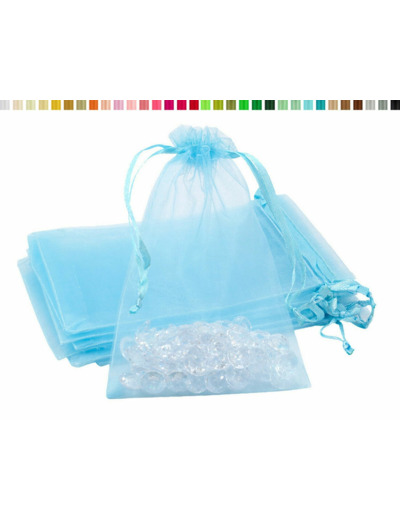 Lot de10 sacs en organza a nouer 7x9 cm pour bijoux bleu ciel