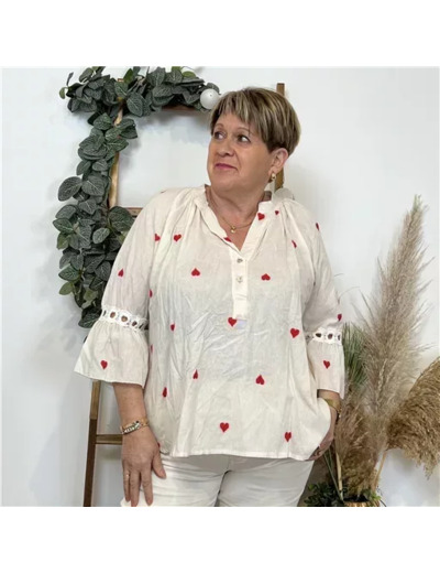 K215- Blouse coton ❤️ (Gt) 🇮🇹 (ecru)