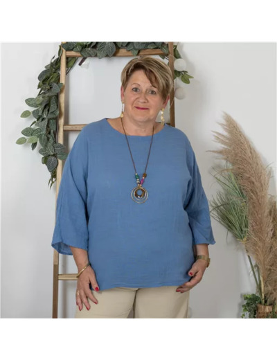 K759- Tunique 100% coton (Tu) (bleu jeans)