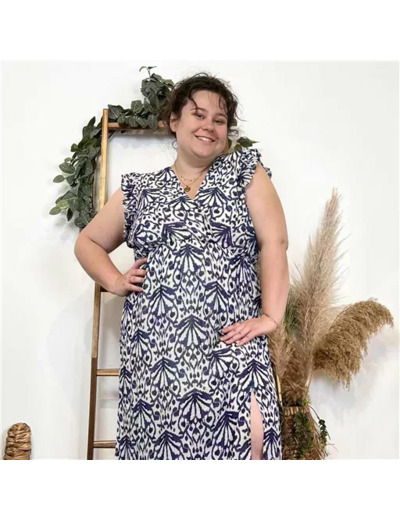 K300- Robe longue fendue (T40-T48) (marine)