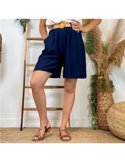 L727- Short Flou Ceinture (Tu) (marine)