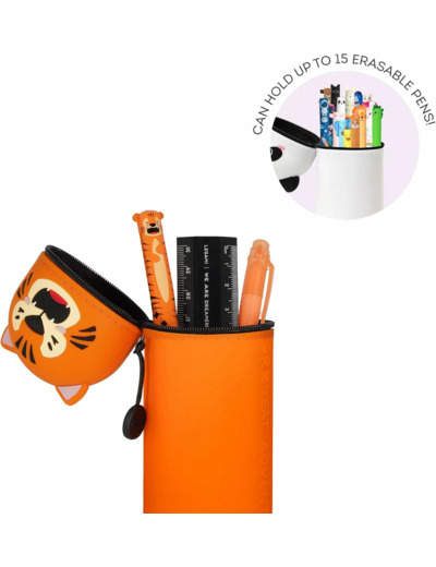 Legami - Kawaii Étui École 2 en 1 en Silicone Souple, Porte-stylos de Table, Fermeture à Glissière, Stylos Crayons Feutres TIGER
