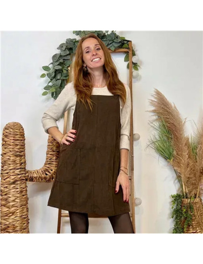 K038- Robe chasuble velours "Season" (T36-T40) (marron)