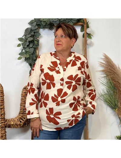 Z116- Blouse « Christy » Fleurs (T44-T52) (camel)