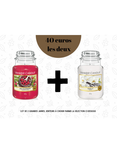 Offre exceptionnelle : Lot de 2 bougies (grande jarre) au choix parmi ces senteurs - Nous préciser les senteurs en commentaire