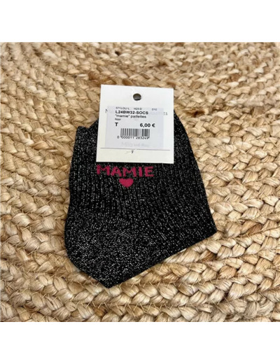 V328- Chaussettes paillettes "Mamie" (noir)