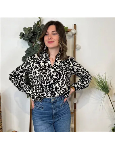 M546- Chemise imprimée baroque (noir)