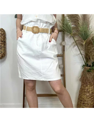 L721- Jupe stretch unie (Tu) 🇮🇹 (blanc)