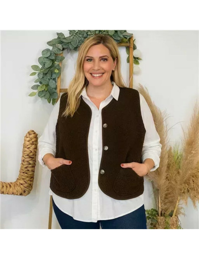 K021- Gilet sans manche moutonné (T40-T48) (marron)