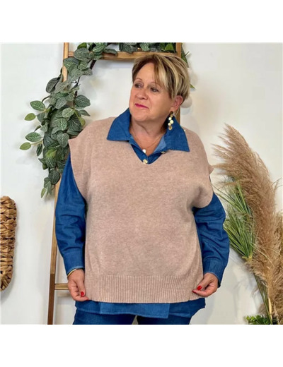 K122- Pull sans manches (Tu) (taupe)