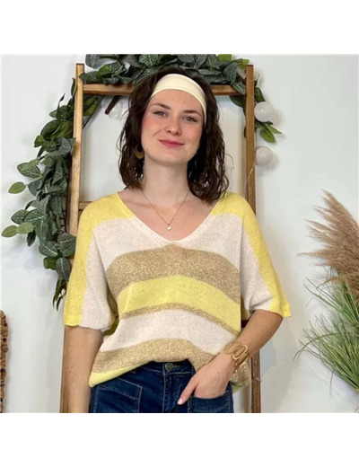 K120- Pull rayé Lurex (Tu) 🇮🇹 (jaune)