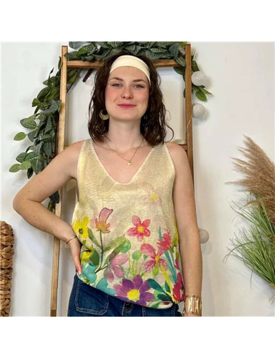 K117- Top imprimé Lurex (Tu) 🇮🇹 (multicolore)