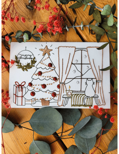 Carte à broder Noël - Noël à la maison