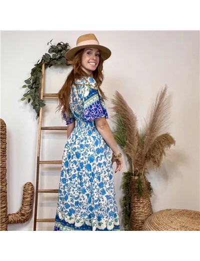 K226- Robe longue "By One" (T36-T40) (bleu turquoise)