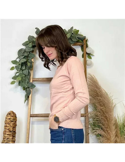 Y376- Pull FIN sans laine «Voggo» (T36-T48) (rose poudré)