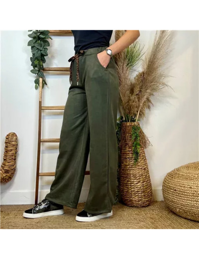 L803-Pantalon Flare suédine (Tu) 🇮🇹 (kaki)