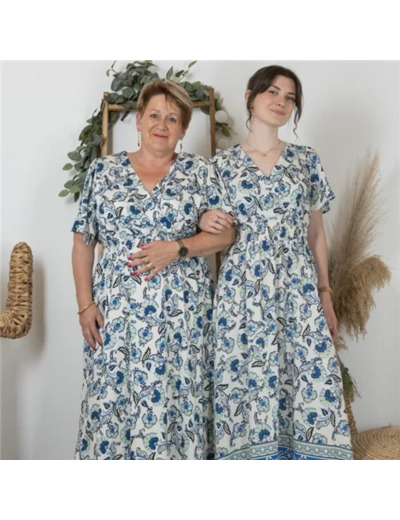 K178- Robe longue Bohême (T36-T40) (bleu ciel)