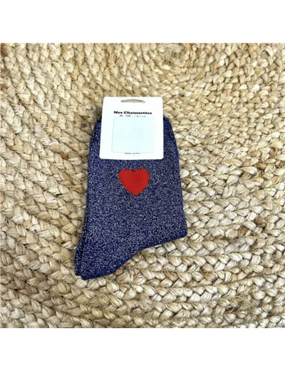 V310- Chaussettes "Coeur Rouge ❤️" (marine)