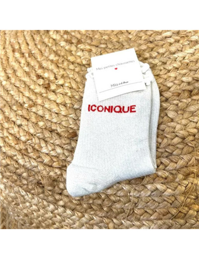 V309- Chaussettes paillettes "iconique" (blanc)