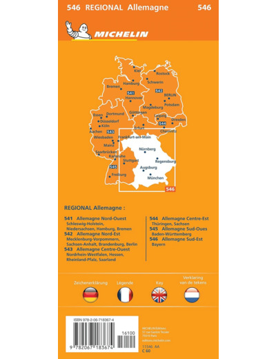 CARTE REGIONALE ALLEMAGNE SUD-EST - BAVIERE