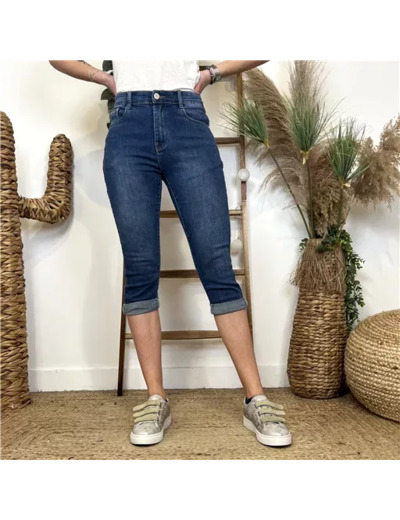 O625- Pantacourt Voggo (T36-T44) (denim foncé)