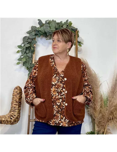 K039- Gilet sans manche moutonné (T40-T48) (rouille)