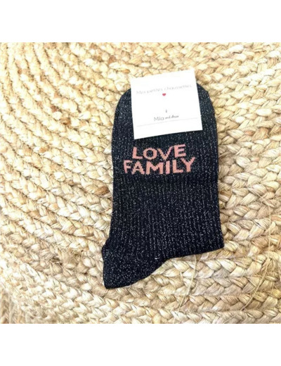 V327-Chaussettes paillettes "Love Family" (noir)