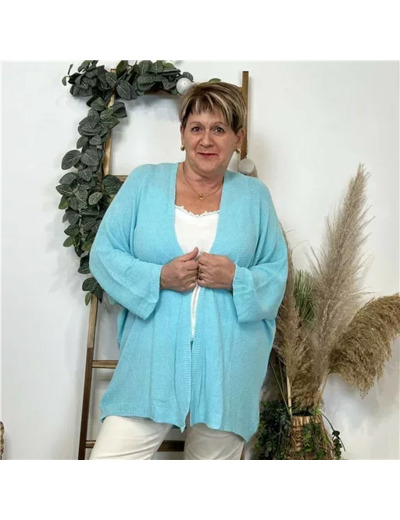 K857- Gilet Maille Nid d abeille (Gt) (bleu turquoise)
