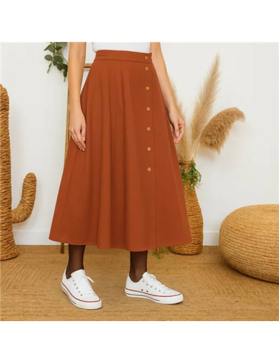 L728- Jupe boutonnée coton « Maëlle » (T36-T38) (rouille)