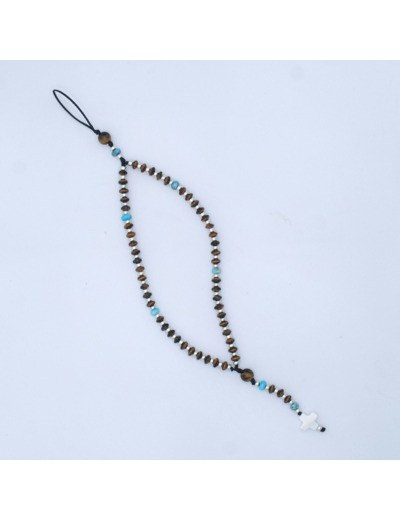 Chapelet de téléphone œil de tigre, jaspe bleu