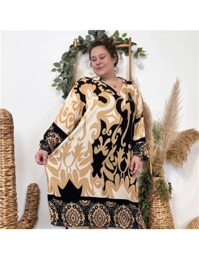 K358- Robe Fluide imprimée (Gt) (noir)