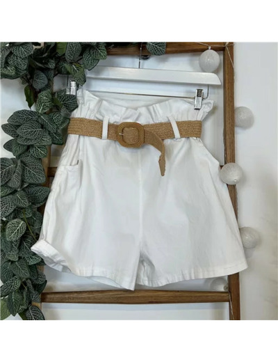 N983- Short avec ceinture (Tu) (blanc)