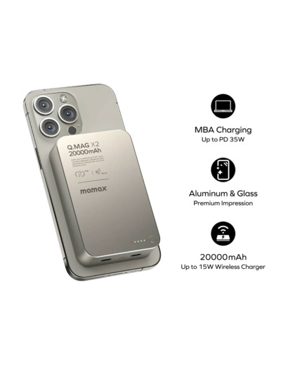 MOMAX Q.Mag X2 Gen 2 20000 mAh – Batterie externe magnétique sans fil 15 W