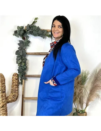 K413- Veste ouverte en suédine 🇮🇹 (bleu royal)