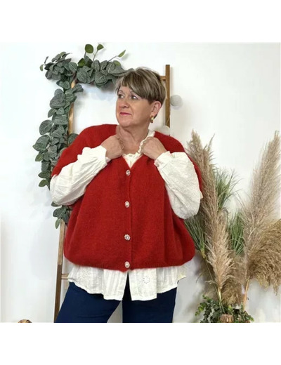 Z143- Gilet boutons fantaisies (Gu) (rouge)