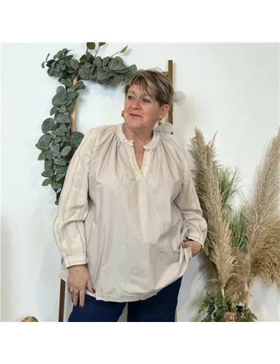 K524- Blouse brodée coton (Gt) 🇮🇹 (beige)