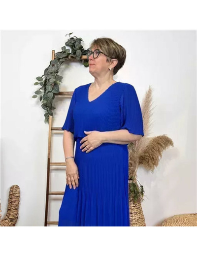 K321- Robe Plissée unie (TU) 🇮🇹 (bleu royal)