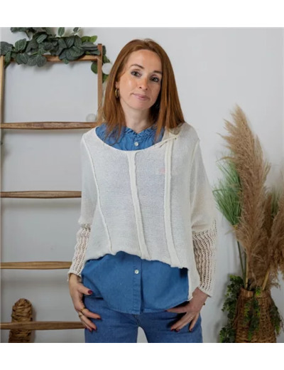 K376- Pull Crop-Top déstructuté(Tu) (ecru)