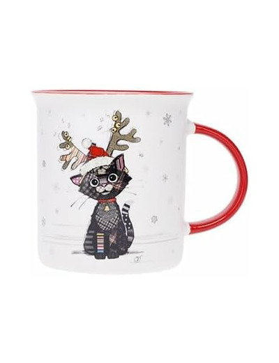 KIUB Mug NOEL avec des animaux - motif chat noir fetant NOEL- matière porcelaine fine - contenance 320ML