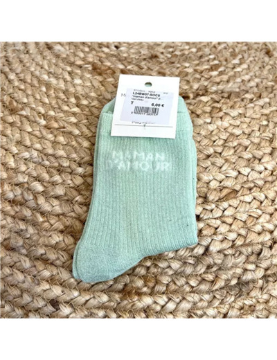 V315- Chaussettes paillettes "Maman d'Amour" (vert d'eau)