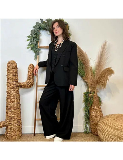 K034- Pantalon large à plis "So Sweet" (T36-T40) (noir)