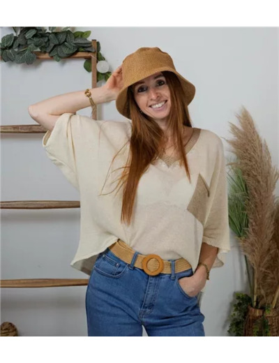 K313- Pull Court Maille (Tu) (beige)