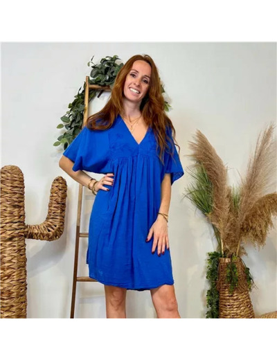K145- Robe coton et broderie (Tu) 🇮🇹 (bleu royal)
