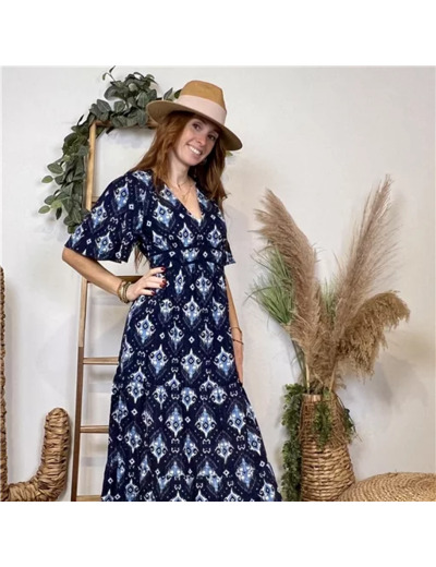 K241- Robe longue "By One" (T36-T40) (marine)
